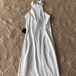 Mock Neck Cross Strap Midi Dress